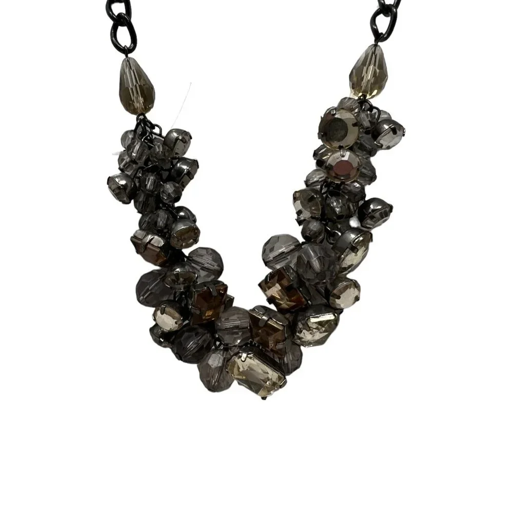 Loft Necklace Gunmetal Chain Purple‎ Clear Lucite Beads Cluster